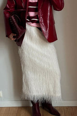 Fringe High-Waist A-Line Skirt