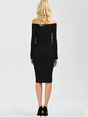 Bodycon Long Shoulder Arm Off Dress S / Black Dresses
