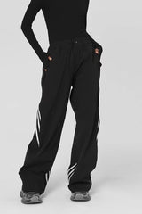 Striped Drapey Straight Wide Leg Athletic Pants