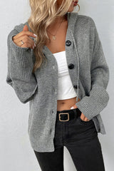 Hooded Drawstring Button Front Knit Cardigan