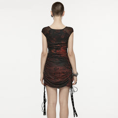 Gothic Wormhole Print Drawstring Eyelet Dress