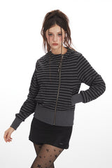 Striped Zip Up Cropped Hoodie