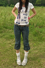 Y2K Polka Dot Graphic Print Fitted T-Shirt