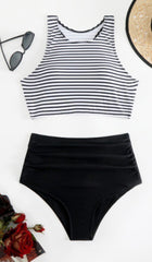 Striped Slim Fit High Waist Two Piece Swim Set
