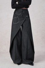 Swinging Symphony Fake Two-Piece Wide-Leg Jeans