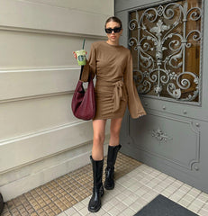 Mocha Mousse Mini Dress - Brown