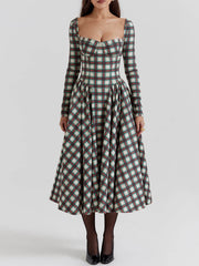 Red Tartan Stylish Corset Midi Dress / S Dresses