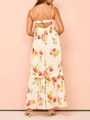 Unique Floral Print Halter Graceful Backless Extra Maxi Dress Dresses