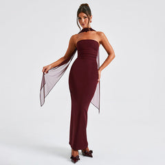 Hudson Maxi Dress With Stole And Gloves - Maroon