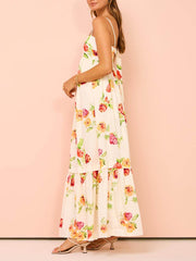 Unique Floral Print Halter Graceful Backless Extra Maxi Dress Dresses