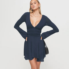 Cosmic Elegance V Neck Dress - Blue