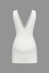 Solid V-neck Fake Pocket Mini Dress