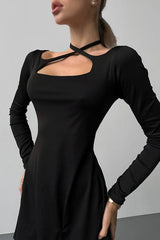 Black Knit Square Neck Mini Dress
