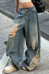Ripped Wide-Leg Floor Jeans