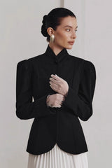 Black Puff Sleeve Blazer Coat
