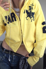 Embroidered Letter Zip Hoodie