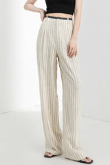 Linen High Waist Stripe Narrow Wide Leg Pants