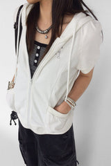 Short Sleeve Cropped Zip Up Hoodie
