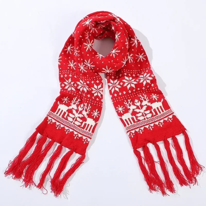 Red Cartoon Reindeer Snowflake Warm Scarf For Christmas 1 / 190Cm Scarfs-L