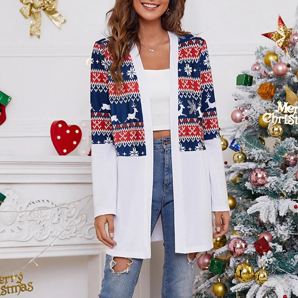 Casual Long Sleeve New Year Ladies Cardigan Christmas Sweater Blue / S Sweaters-L