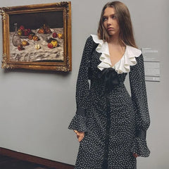 2024 New Autumn Fashionable French Style Floral Long-Sleeved Elegant Casual Vestidos Midi Dress