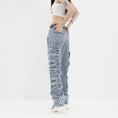 2024 Streetwear Stacked Clothing Y2K Baggy Ripped Hip Hop Straight Vintage Denim Jean