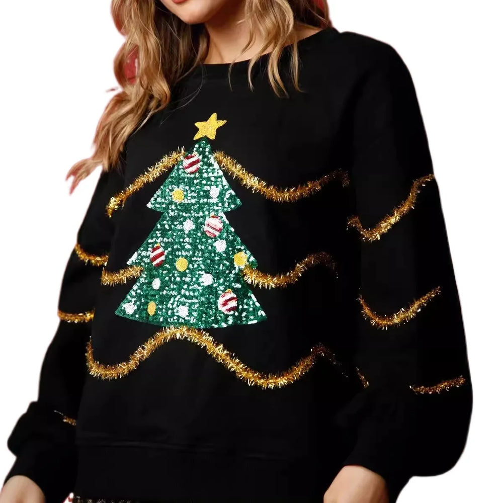 Autumn New Christmas Sequins Stripes Long Sleeve Casual Sweater Sweaters-L
