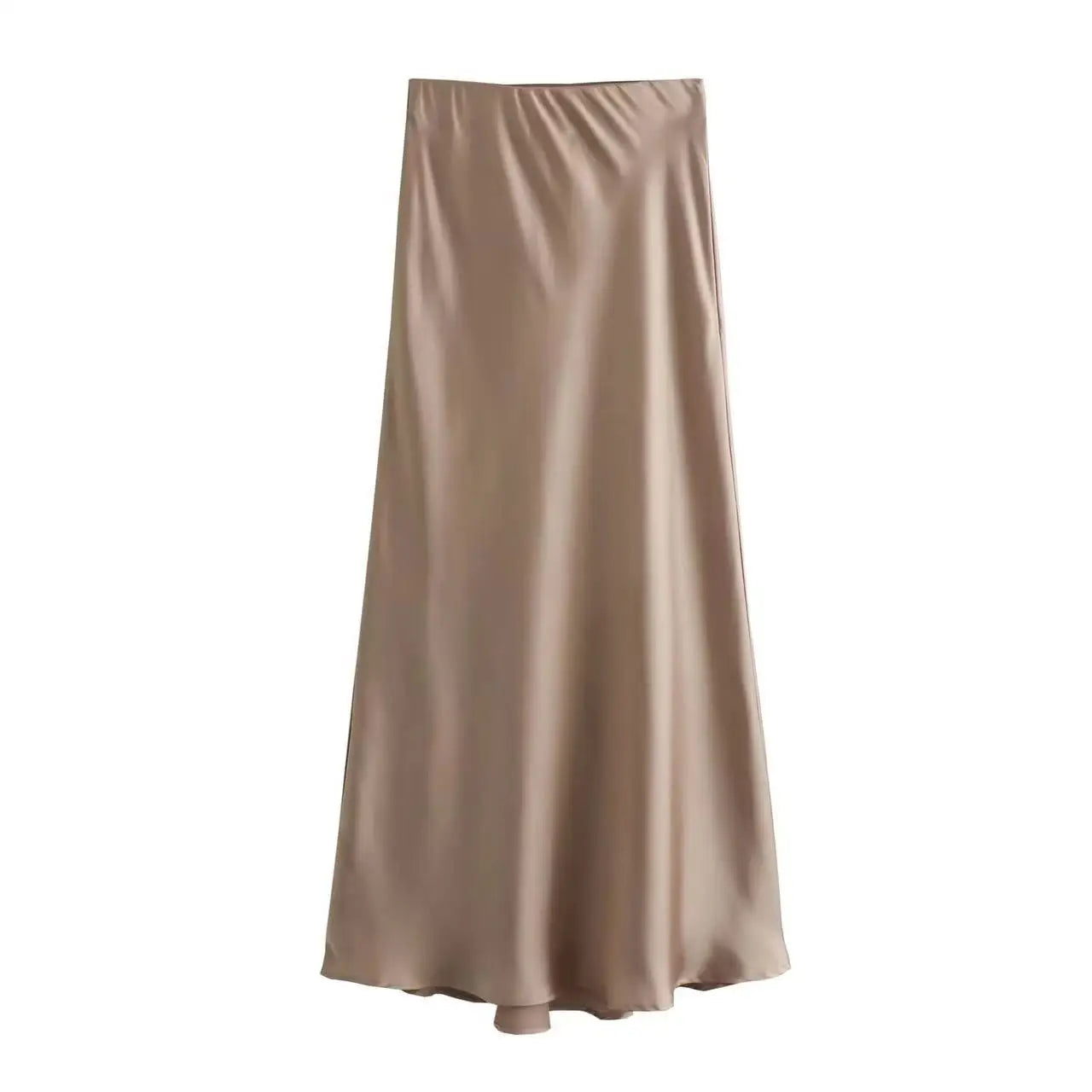 Chic Silk Texture Tight Elegant Solid Satin High Waist Slim Midi Skirt