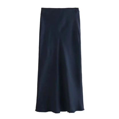 Chic Silk Texture Tight Elegant Solid Satin High Waist Slim Midi Skirt