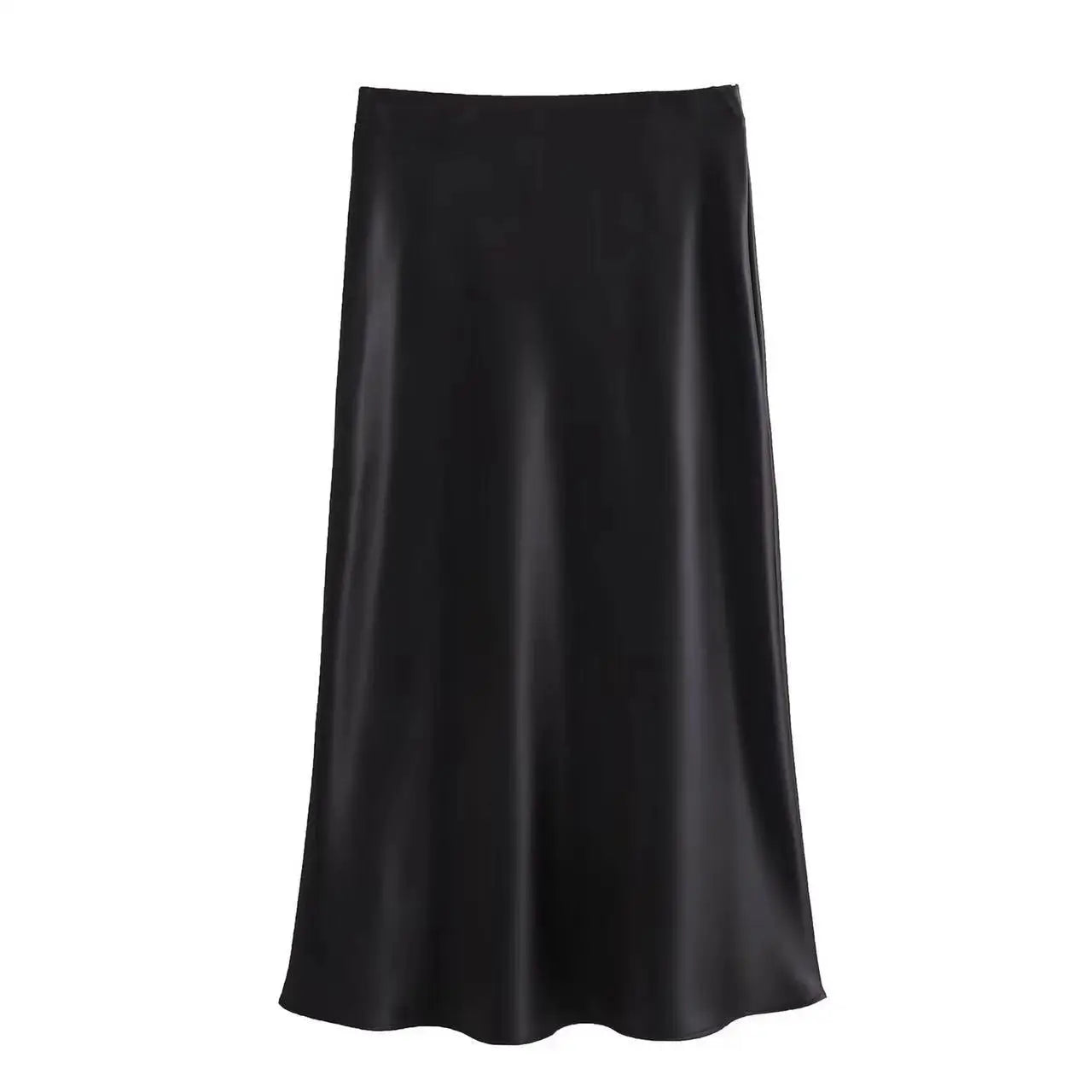 Chic Silk Texture Tight Elegant Solid Satin High Waist Slim Midi Skirt