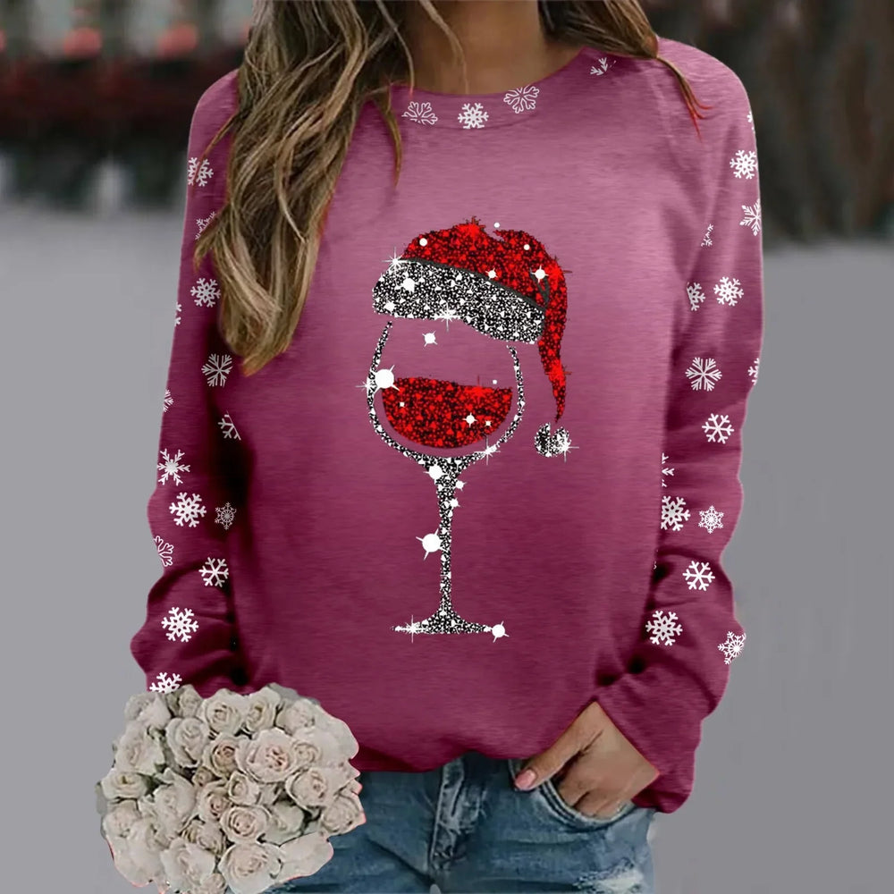 Cute Reindeer Graphic Long Sleeve Sweatshirt New Year Christmas Sweater 2-Hot Pink / S Sweaters-L