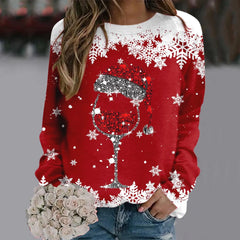 Cute Reindeer Graphic Long Sleeve Sweatshirt New Year Christmas Sweater 1-Red / S Sweaters-L
