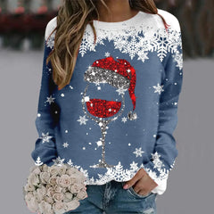 Cute Reindeer Graphic Long Sleeve Sweatshirt New Year Christmas Sweater 1-Blue / S Sweaters-L