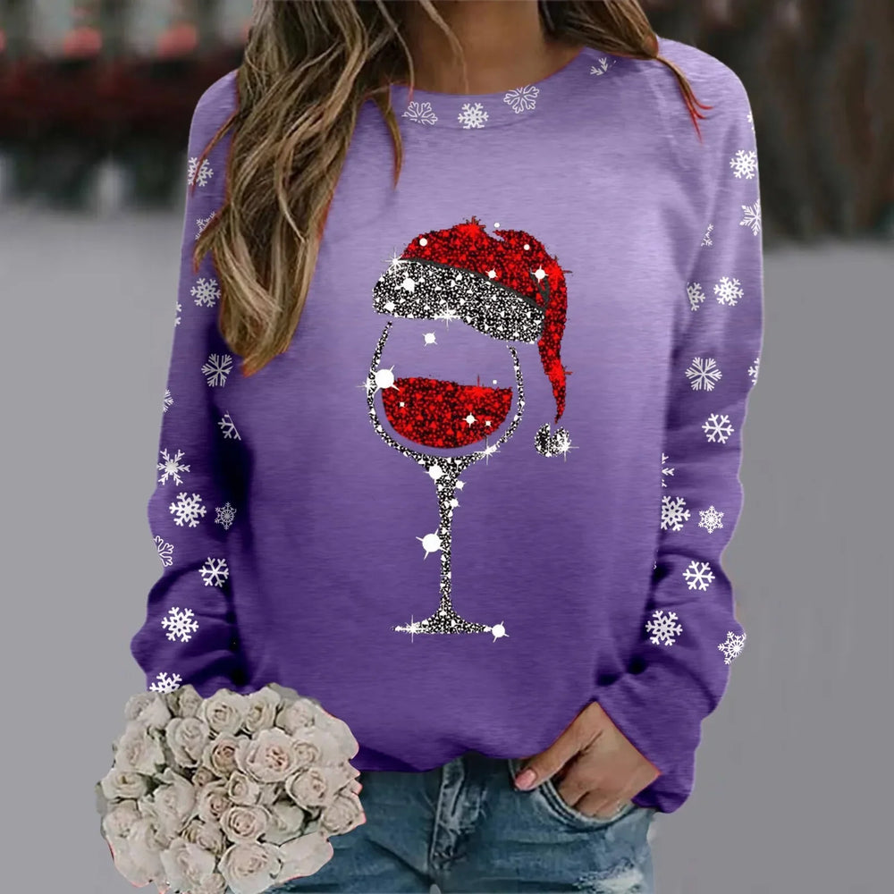 Cute Reindeer Graphic Long Sleeve Sweatshirt New Year Christmas Sweater 2-Purple / S Sweaters-L