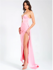 Pink Satin Strapless Party Dress Partydress-241208