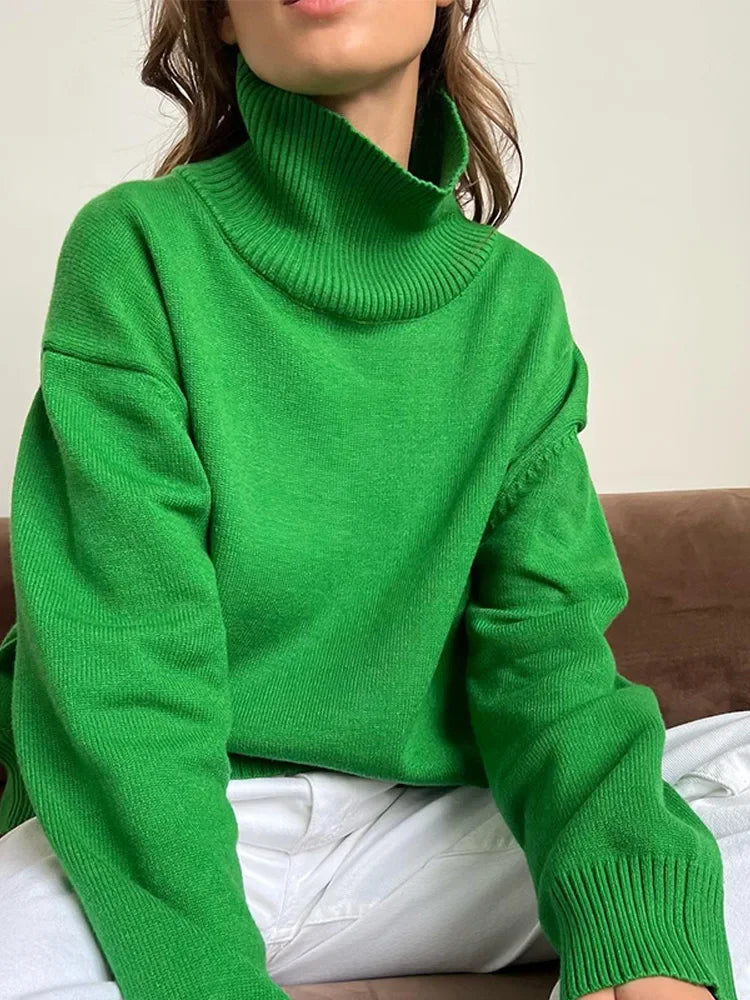 Chic Thickened Inner Wear Solid Fashion Knitted Jumper Christmas Sweater Green / S Sweaters-L