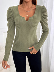 Solid Color Semi-Open Neck Autumn Slim Knit Top knittop-250126