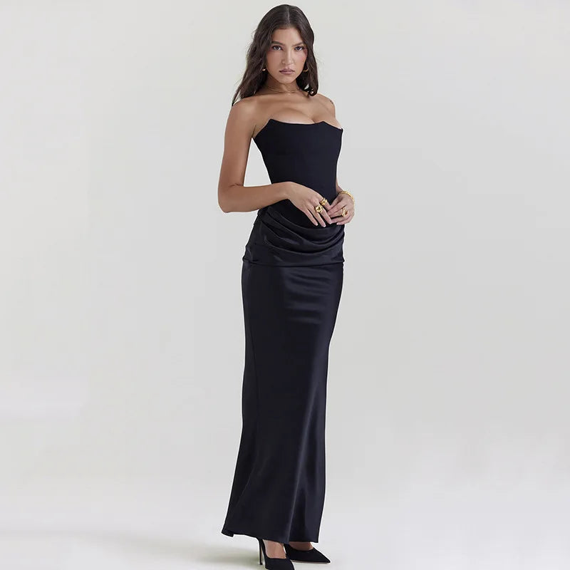 Elegant Corset Strap Neck Backless Maxi Red Christmas Party Dress Dresses-L
