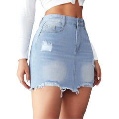 Ripped Raw Edge A-Line Skirt skirts-250223