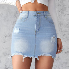 Ripped Raw Edge A-Line Skirt skirts-250223
