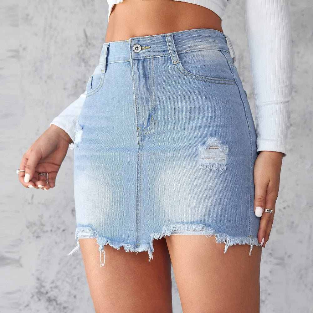 Ripped Raw Edge A-Line Skirt skirts-250223