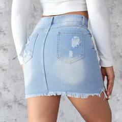 Ripped Raw Edge A-Line Skirt skirts-250223