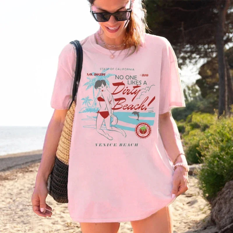 Summer Oversized Retro Beach T-shirt Pink / S t-shirt-250223
