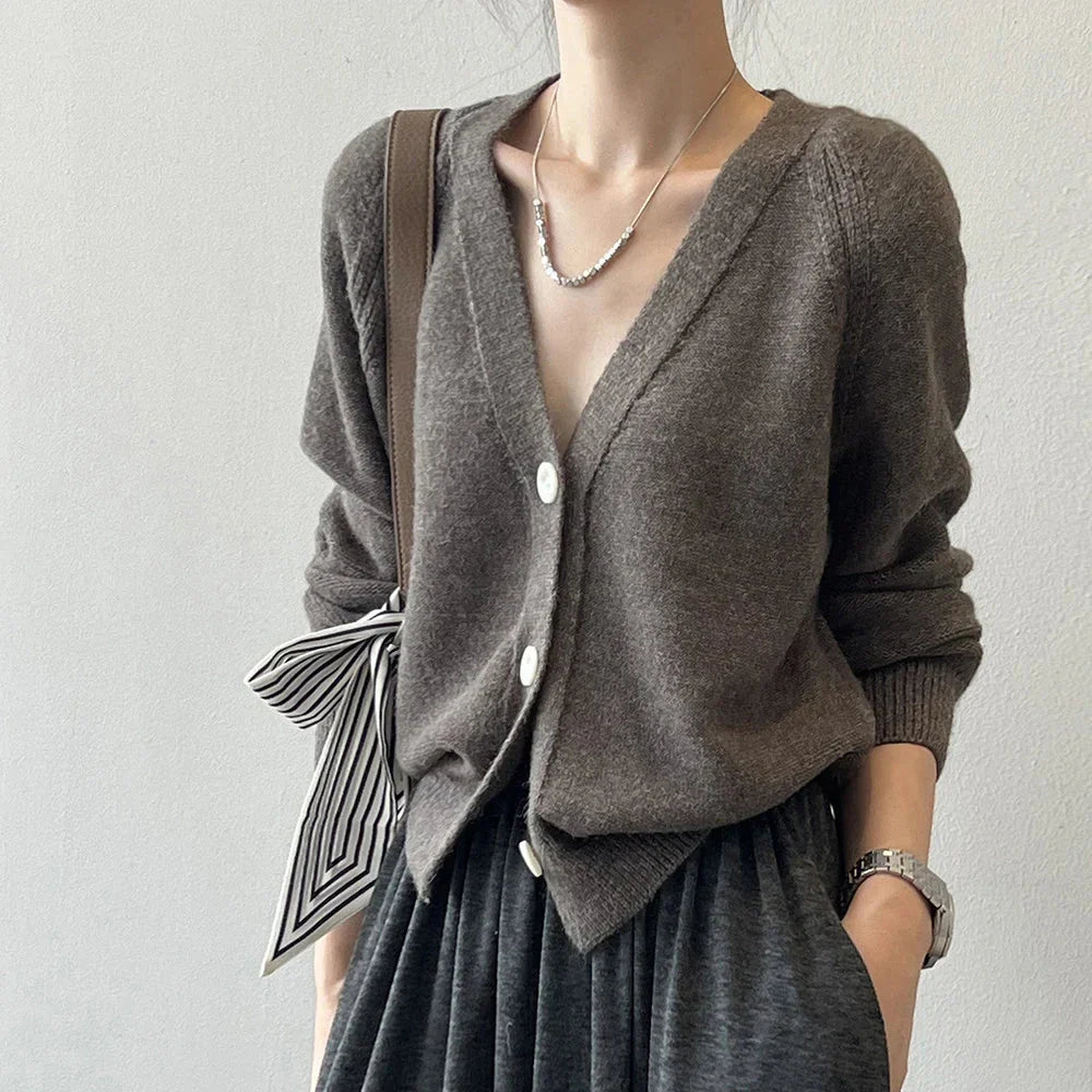 V-Neck Single Button Knitted Green Cape Clothes Autumn Women Christmas Sweater Sweaters-L