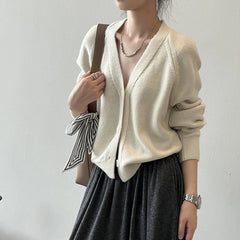 V-Neck Single Button Knitted Green Cape Clothes Autumn Women Christmas Sweater Sweaters-L
