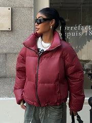 Solid Front Zipper Cotton Coat Coats-241208