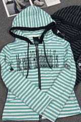 Striped Graphic Fitted Zip Up Hoodie