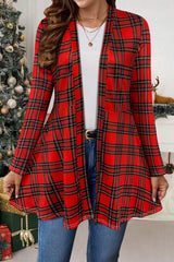 Red Plaid Open Front Christmas Outerwear