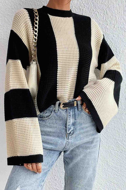 Colorblock Striped Long Sleeve Knitted Sweater