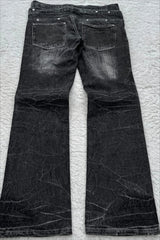 Lace Up Double Waist Distressed Jeans